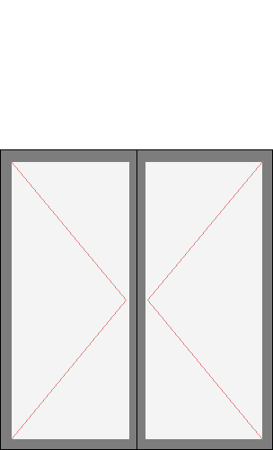Окно двустворчатое «Хрущевка» на балкон (серии 1-335). Размер 1260x1380 (Ш х В, мм.). Типовая схема открывания.