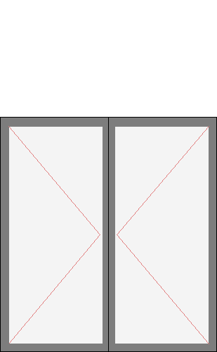 Окно двустворчатое для серии 1P-303.16. Размер 1300x1400 (Ш х В, мм.). Типовая схема открывания.