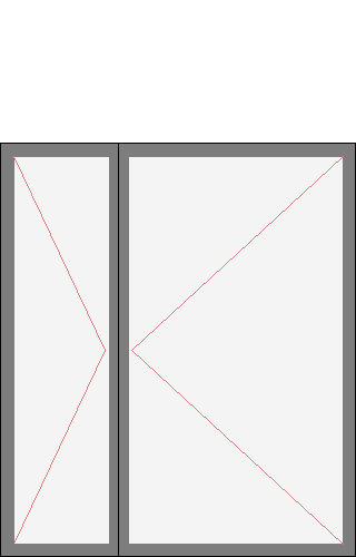 Окно двустворчатое для серий II-18, II-68, II-49, К-7 и 1-515/9. Размер 1320x1530 (Ш х В, мм.). Типовая схема открывания.