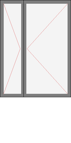 Окно двустворчатое, балкон, для серий II-57. Размер 1120x1530 (Ш х В, мм.). Типовая схема открывания.