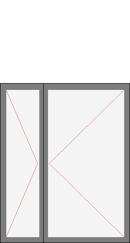 Окно двустворчатое, балкон для серий ГМС-1, П-44, ПД-4 и КОПЭ. Размер 1160x1420 (Ш х В, мм.). Типовая схема открывания.