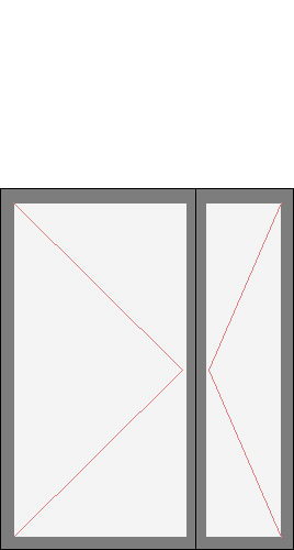 Окно двустворчатое для серии ПД-4. Размер 1160x1420 (Ш х В, мм.). Типовая схема открывания.