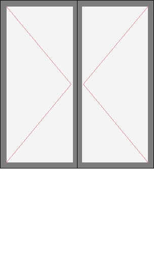 Окно двустворчатое «Хрущевка» на балкон (серии 1-335). Размер 1260x1380 (Ш х В, мм.). Типовая схема открывания.