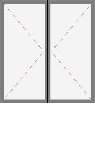 Окно двустворчатое для серии 1P-303.16. Размер 1300x1400 (Ш х В, мм.). Типовая схема открывания.