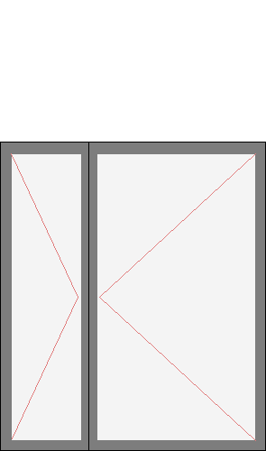 Окно двустворчатое для серии 1-447, 1-464 и 1-605. Размер 1310x1520 (Ш х В, мм.). Типовая схема открывания.
