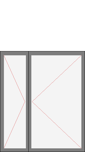 Окно двустворчатое на балкон для серии II-29. Размер 1330x1560 (Ш х В, мм.). Типовая схема открывания.