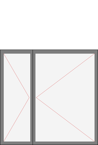 Окно двустворчатое для ГМС-1, П-30/44/46/55, ПД-4, 1-504 и КОПЭ. Размер 1470x1420 (Ш х В, мм.). Типовая схема открывания.