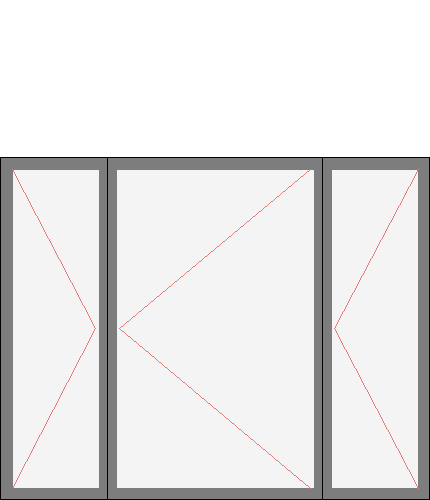 Окно трёхстворчатое для серии 1-447, 1-464 и 1-605. Размер 1910x1520 (Ш х В, мм.). Типовая схема открывания.