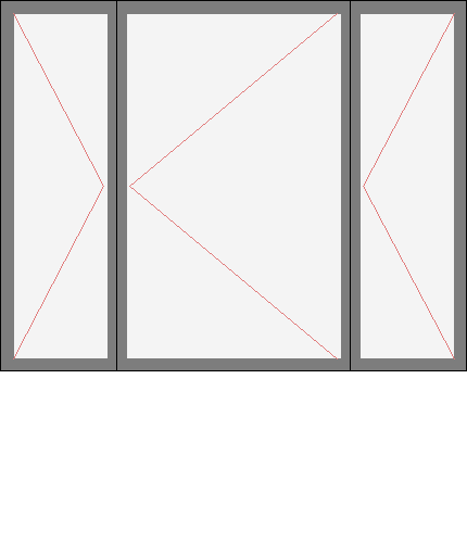 Окно трёхстворчатое для серии 1-447, 1-464 и 1-605. Размер 1910x1520 (Ш х В, мм.). Типовая схема открывания.