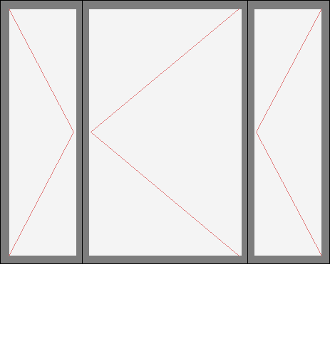 Окно трёхстворчатое для серии II-18, II-49 и И-209А. Размер 1910x1530 (Ш х В, мм.). Типовая схема открывания.