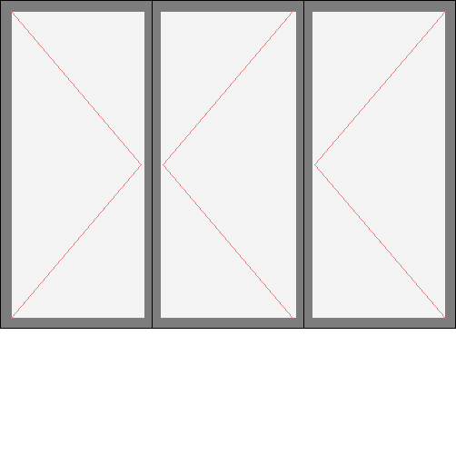 Окно трёхстворчатое «Хрущевка» (серии 1-515/5). Размер 2080x1500 (Ш х В, мм.). Типовая схема открывания.